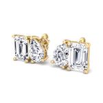 Emerald and Pear Shape Toi Et Moi Natural Diamond Studs yellow 4