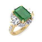 Anzola - Emerald Shape Green Emerald Engagement Ring with Marquise, Trapezoid, and Round Side Stones - Gem Jewelers Co