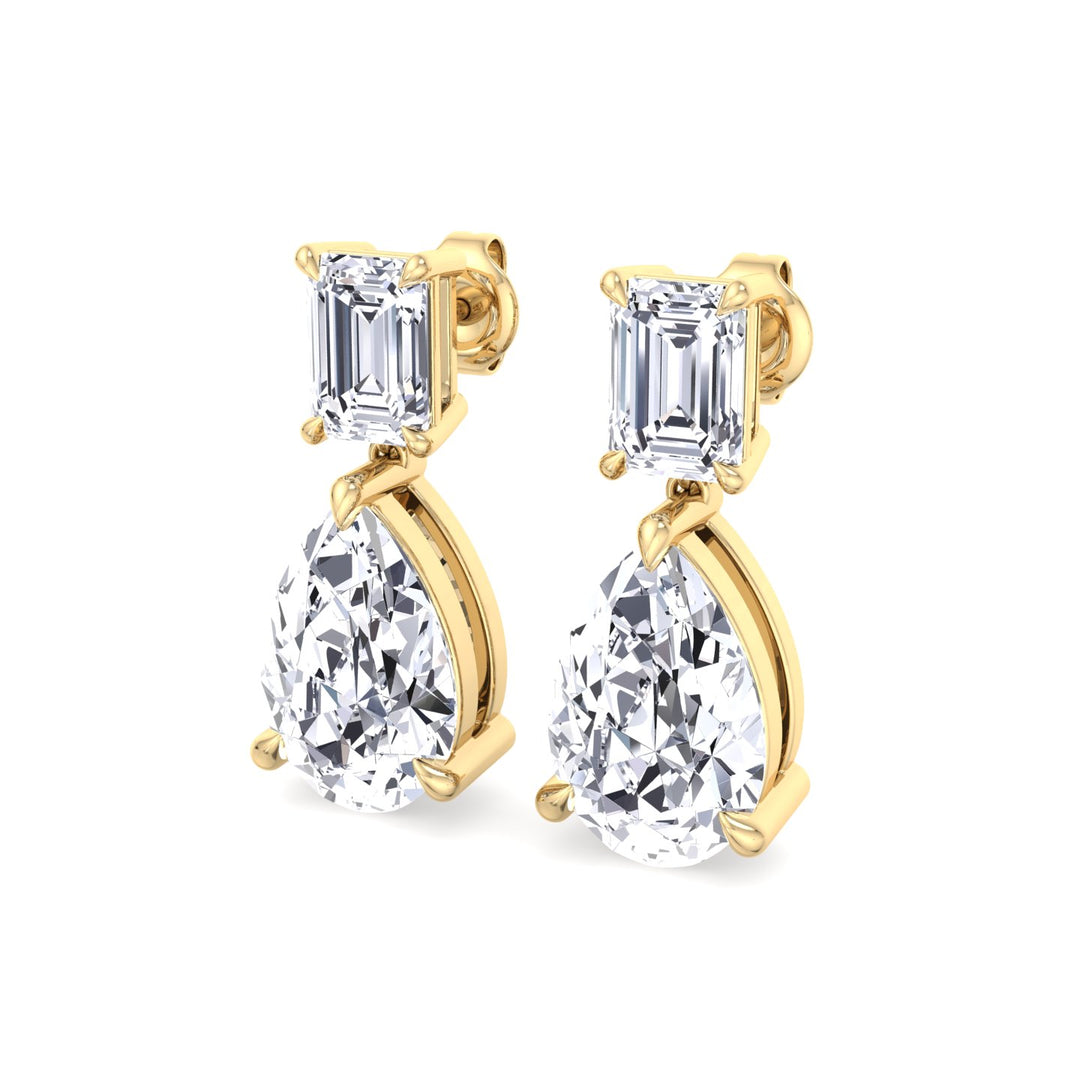 Emerald and Pear Shape Natural Diamond Drop Earrings Yellow Gold 14K