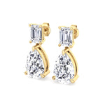 Emerald and Pear Shape Natural Diamond Drop Earrings Yellow Gold 14K