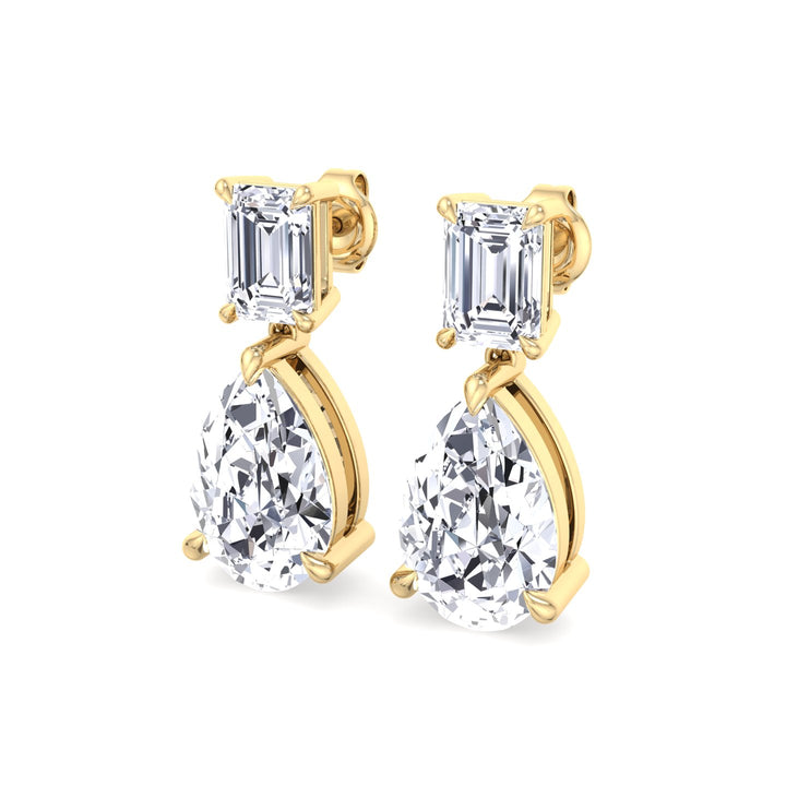 Emerald and Pear Shape Natural Diamond Drop Earrings Yellow Gold 14K