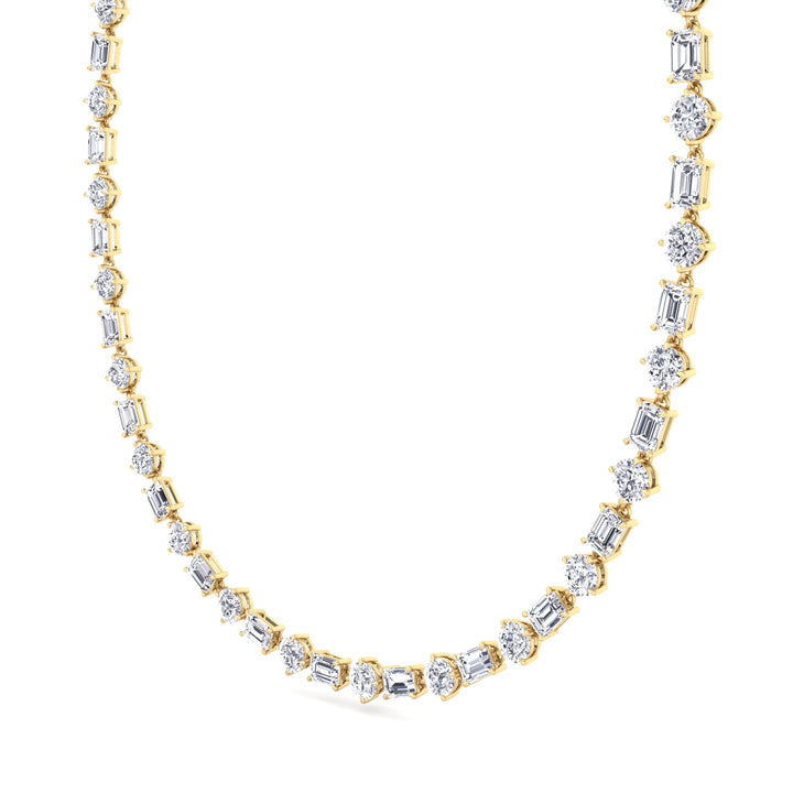 Alternating Emerald and Round Natural Diamond Tennis Necklace Yellow Gold  18K