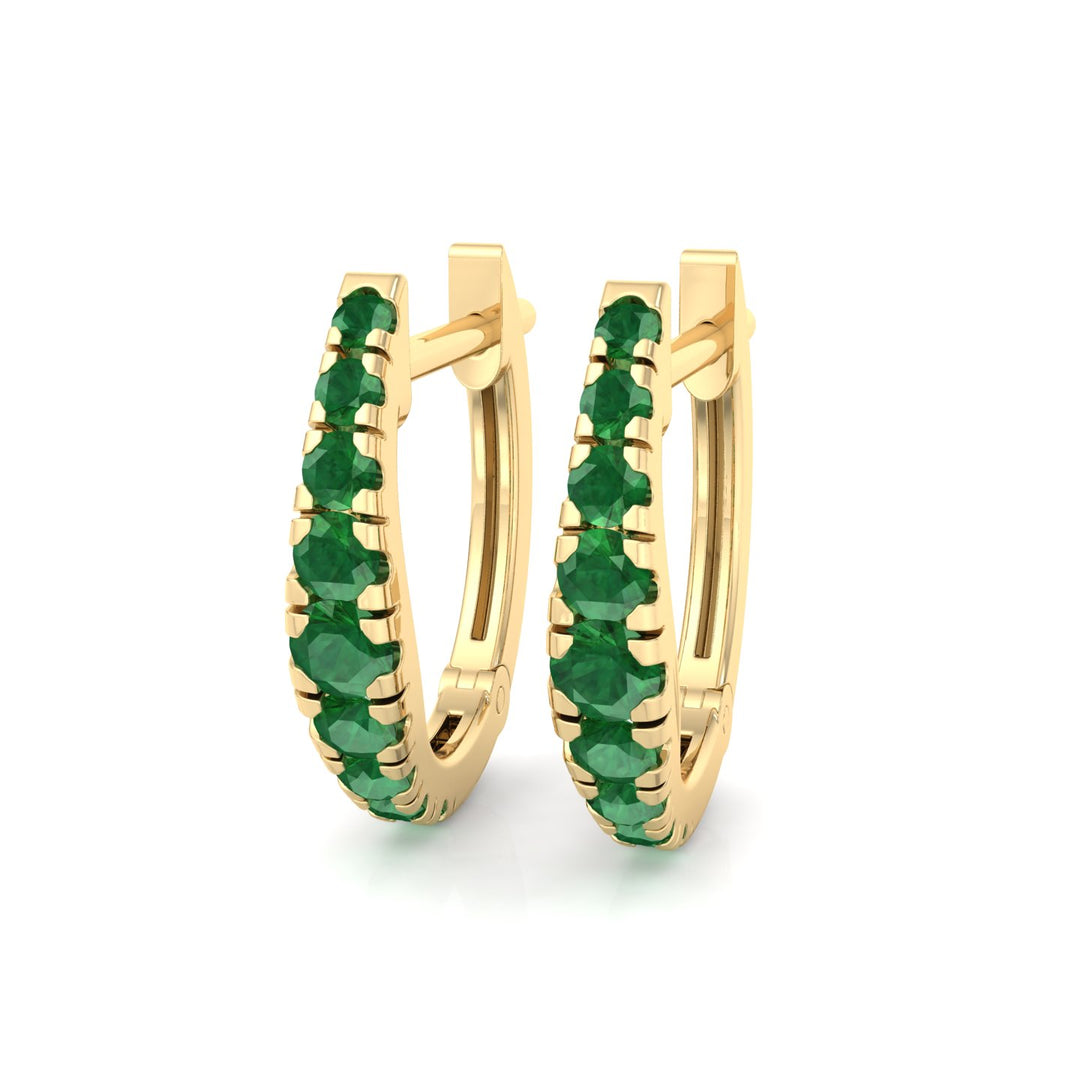 Natural Green Emerald Graduated Round Shape Huggie Hoop Earrings  YG 1