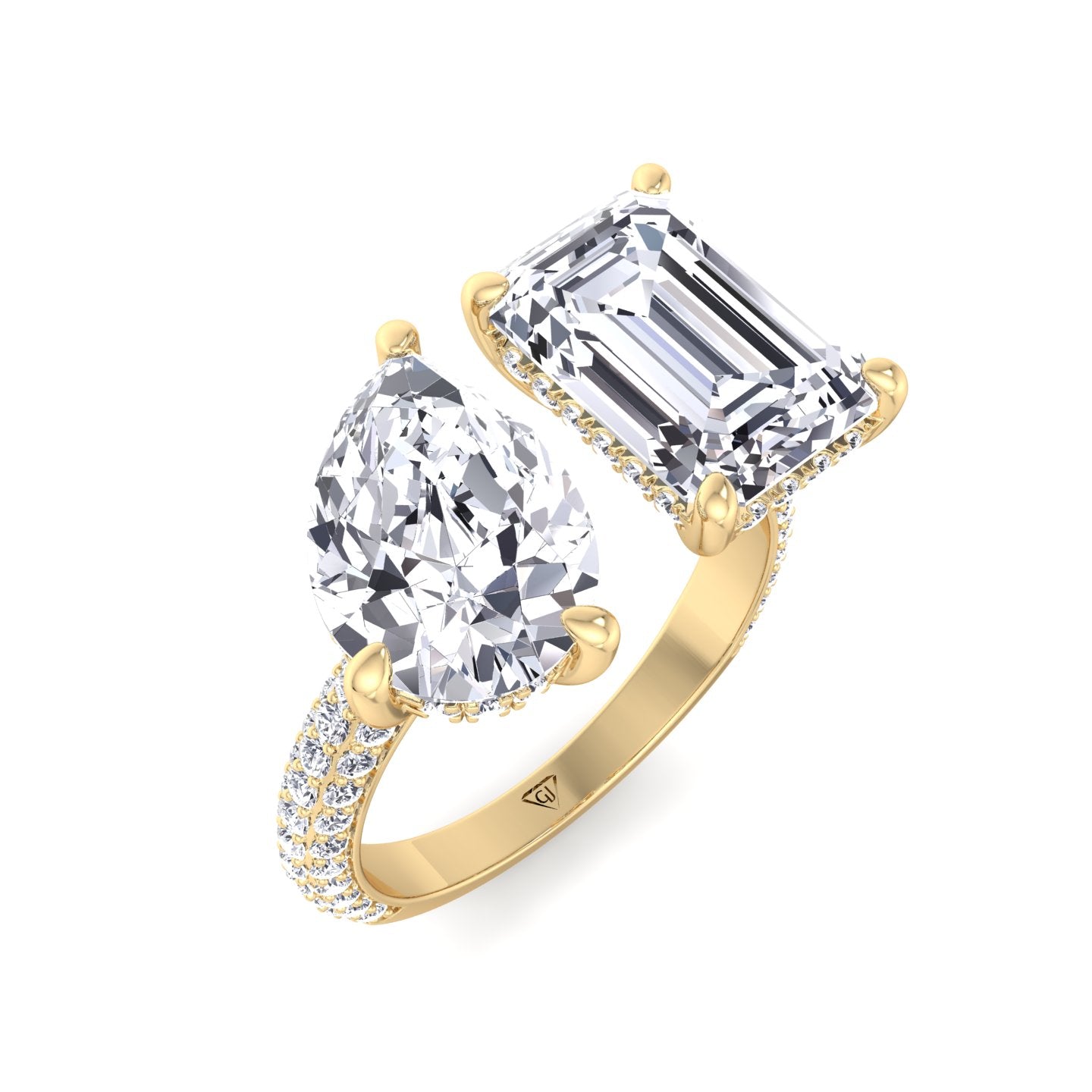 Leani - Toi Et Moi Hidden Halo Emerald and Pear Shape Diamond Engagement Ring - Gem Jewelers Co