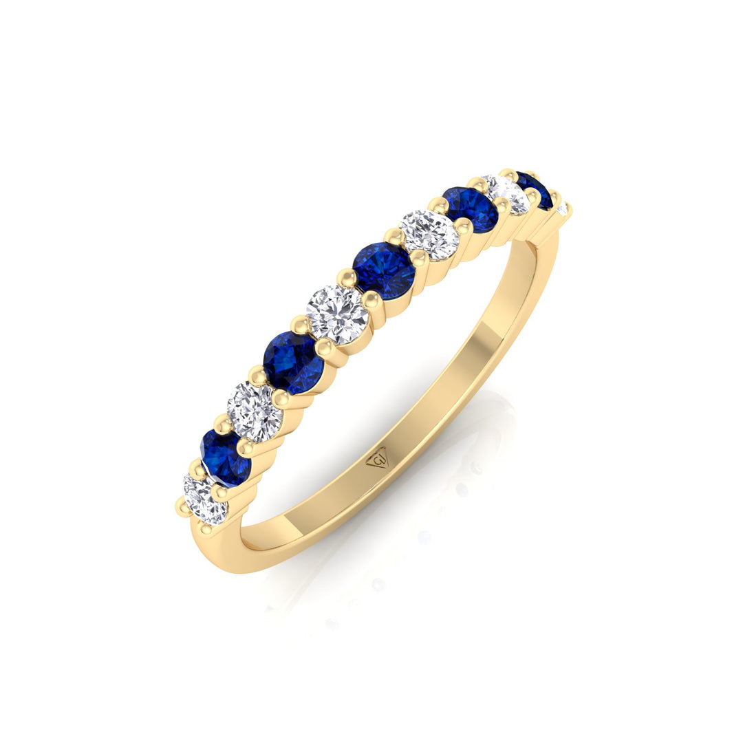 0.70CT Round Alternating Natural Blue Sapphire and Diamonds Halfway Eternity Band