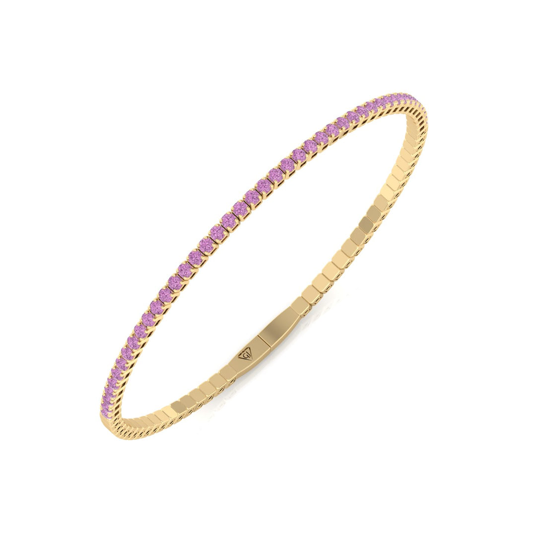 Flexible Natural Pink Sapphire Bangle 14K Solid Gold