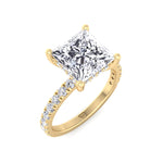Madella - Princess Shape Hidden Halo Diamond Engagement Ring with Pave Band - Gem Jewelers Co