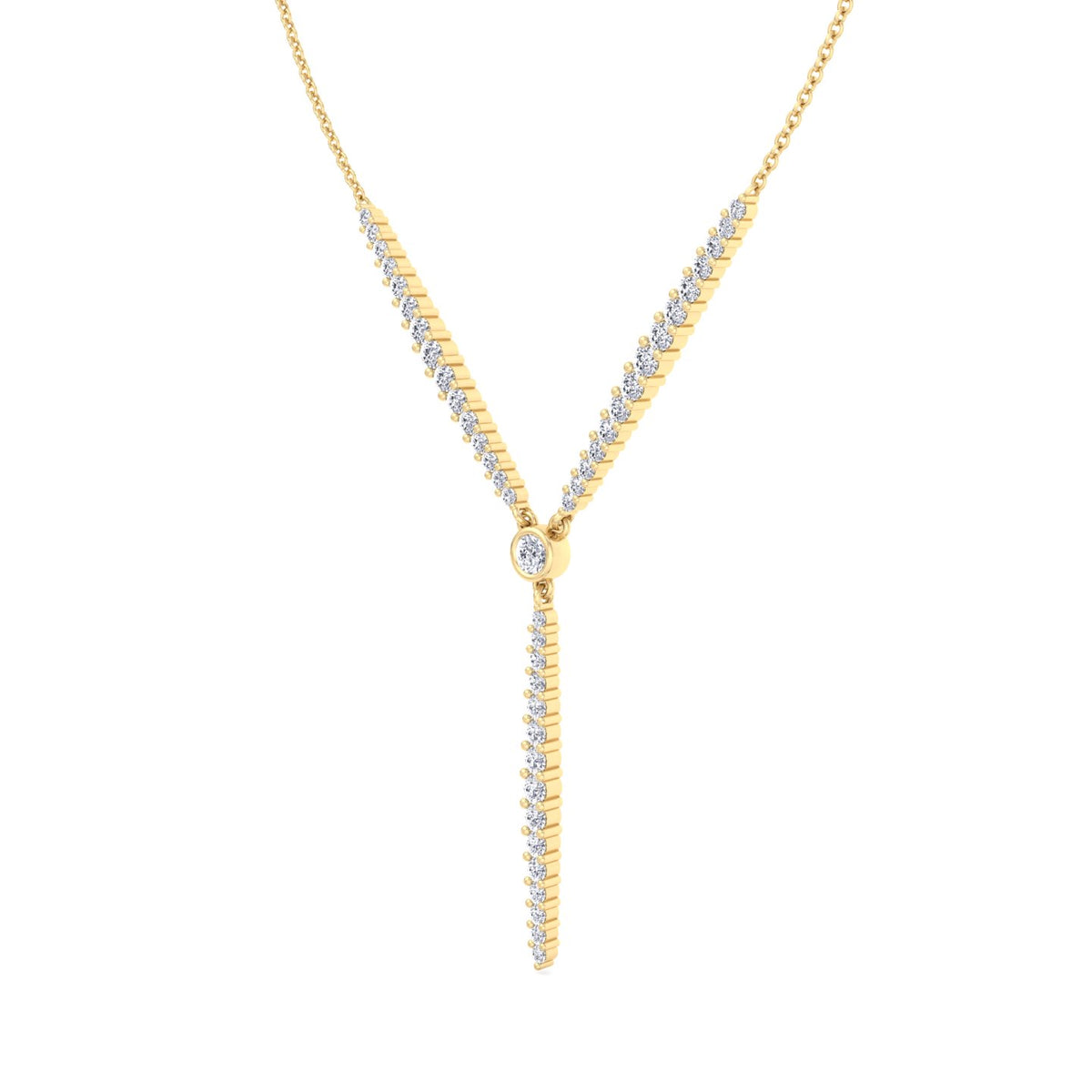 Natural Eternity Style Diamond Lariat  Necklace Yellow Gold 18K