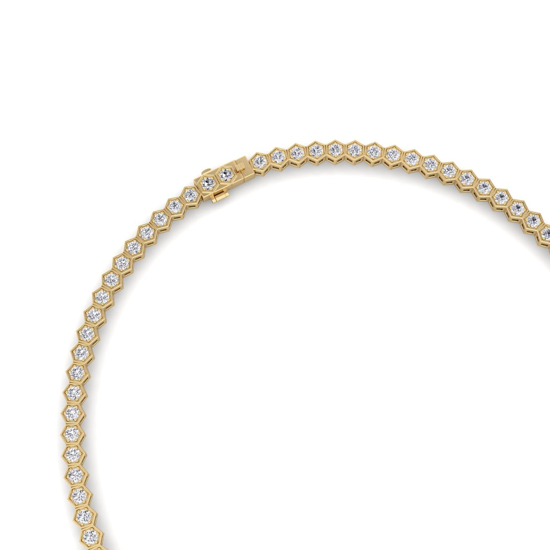 Hexagonal Bezel Set Natural Diamond Tennis Necklace Yellow Gold, 8ct