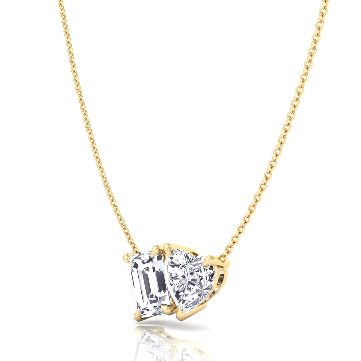 Toi Et Moi -Emerald & Heart Shape Natural Diamond Pendant-14K-18K-1CT-2CT-Yellow Gold