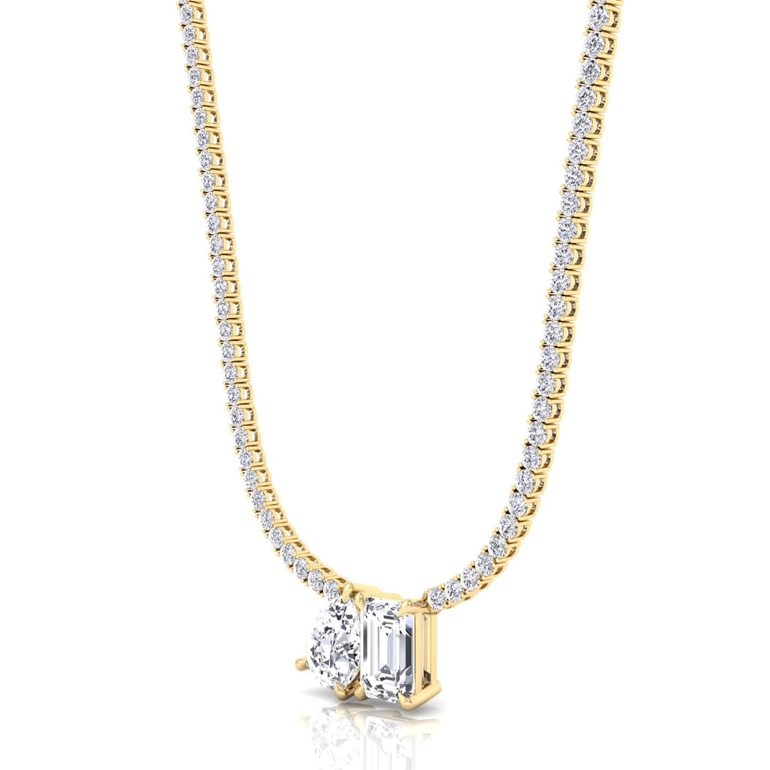 Toi Et Moi Pear and Emerald Natural Diamond Tennis Necklace