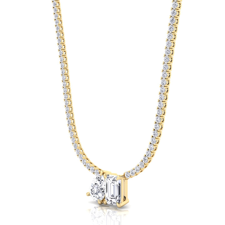 Toi Et Moi Pear and Emerald Natural Diamond Tennis Necklace