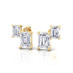 Double Emerald Shape Natural Diamond Studs-14K-18K-Yellow Gold
