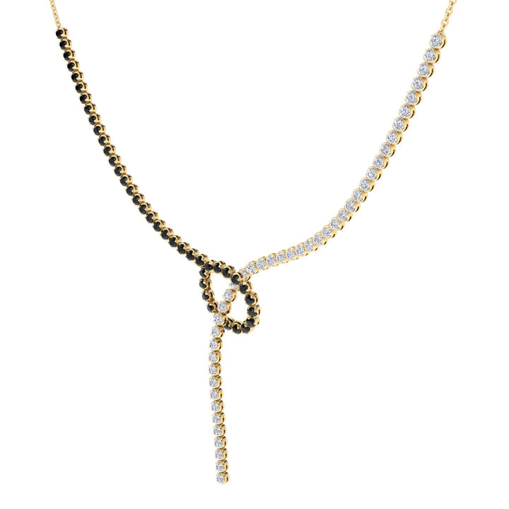 Black and White Natural Diamond Lariat Necklace Yellow Gold 14K