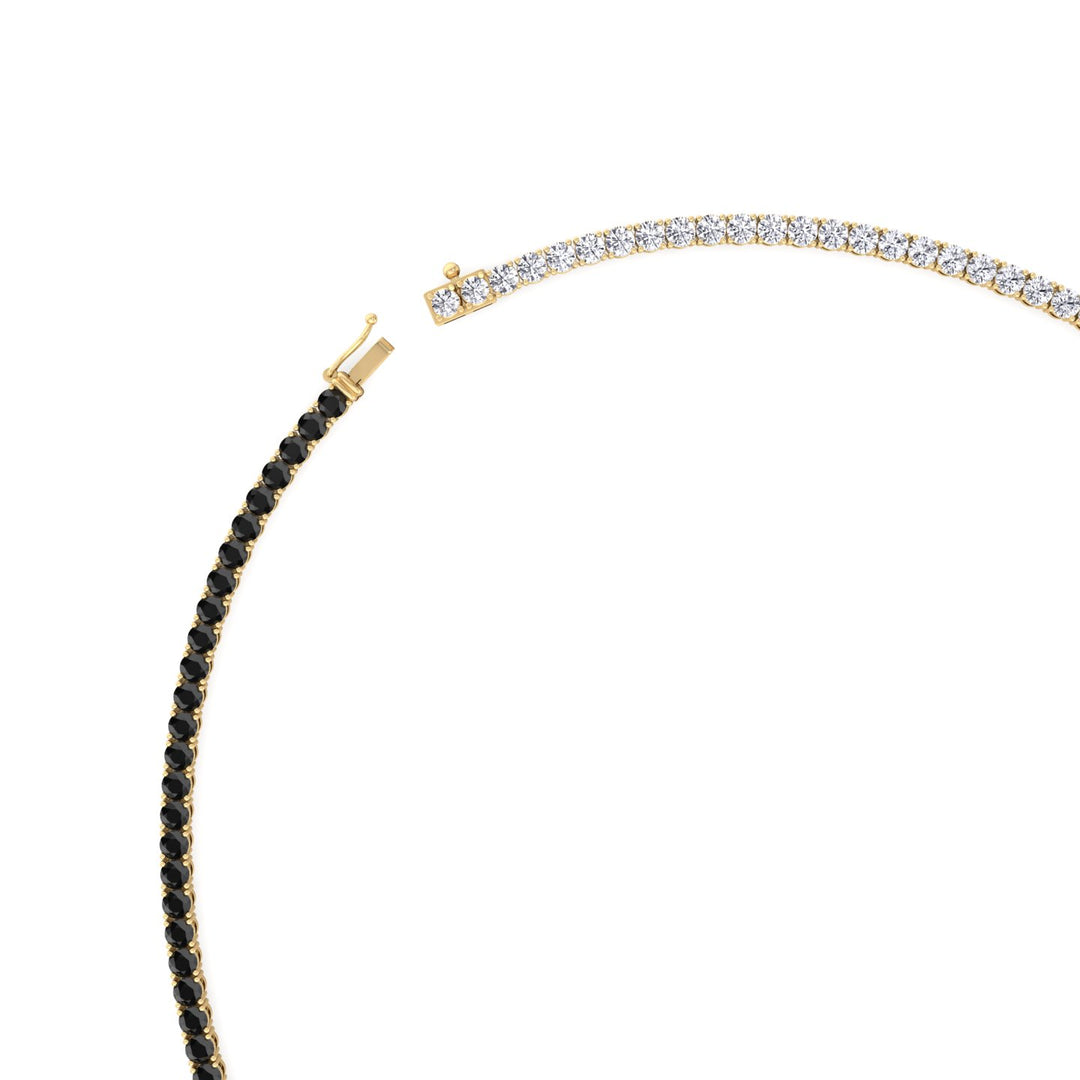 Natural Half Black and White Diamond Tennis Necklace Yellow Gold