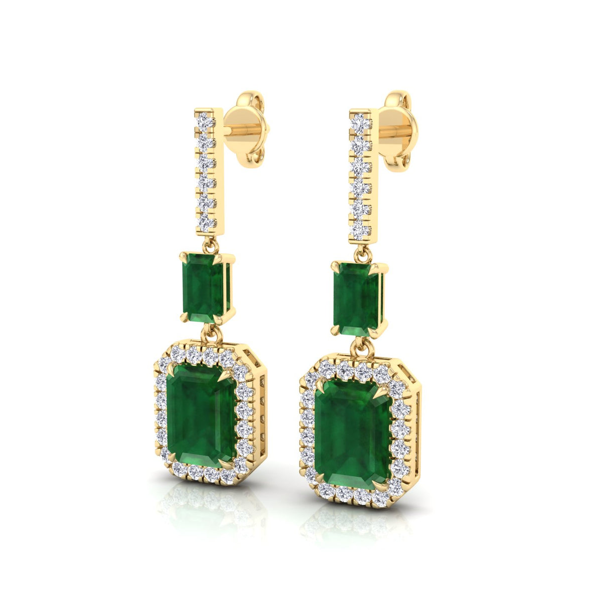 Natural Green Emerald & Diamond Drop Earrings-0.45CTW-18K-Yellow Gold