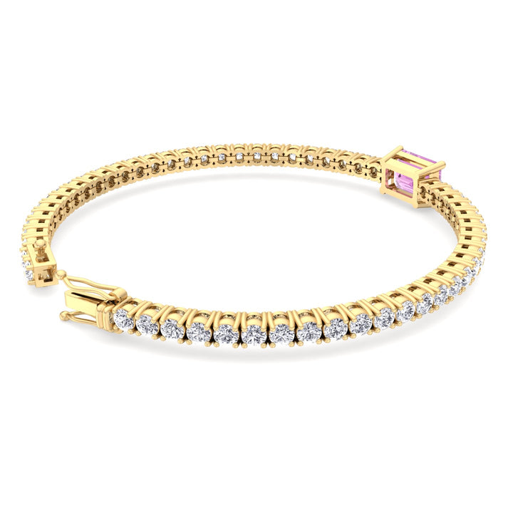 Martina - Emerald Cut Single Stone Natural Pink Sapphire & Diamond Tennis Bracelet