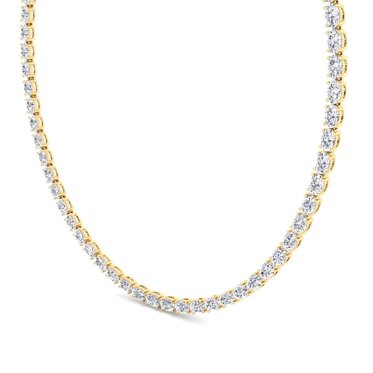 Oval Shape East to West Natural Diamond Tennis Necklace Yellow Gold