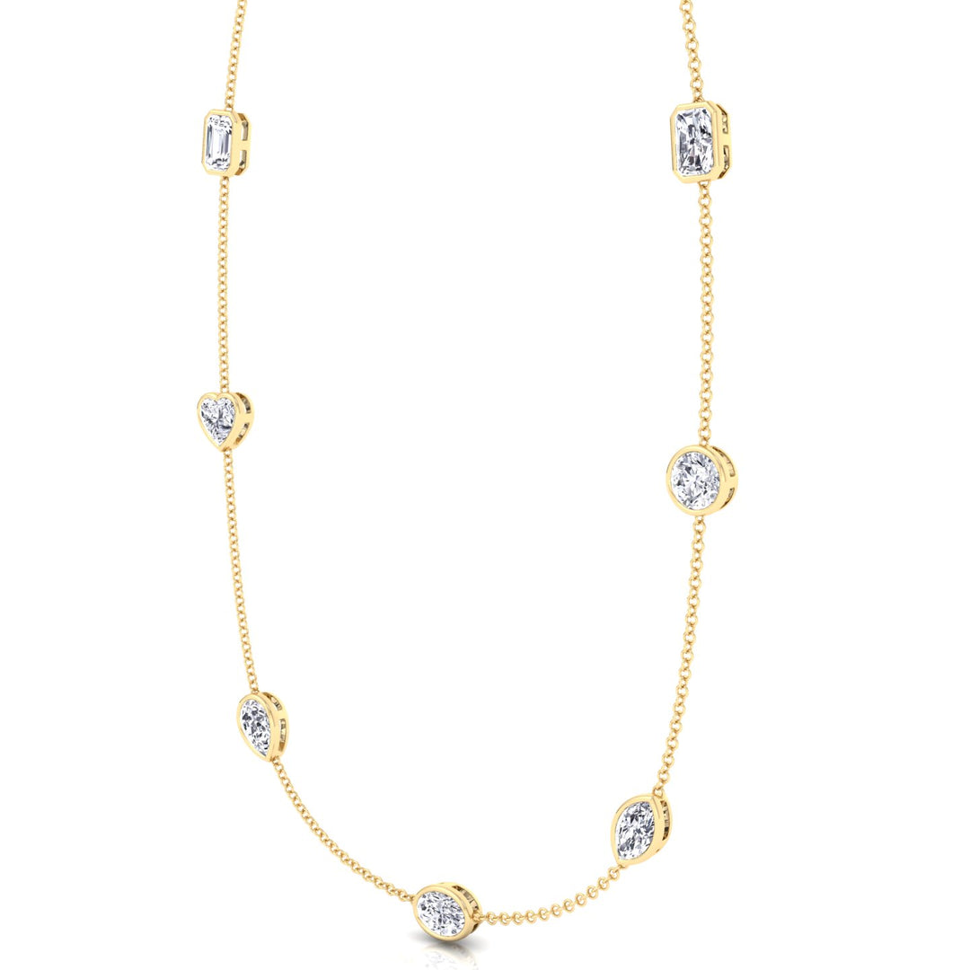 Multi Shape Natural Diamonds By The Yard Necklace Yellow Gold 18K