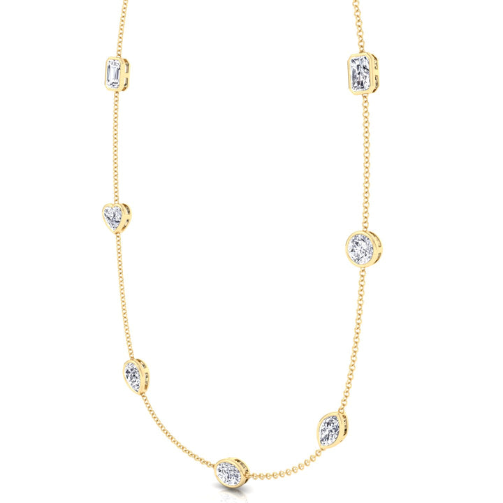 Multi Shape Natural Diamonds By The Yard Necklace Yellow Gold 18K