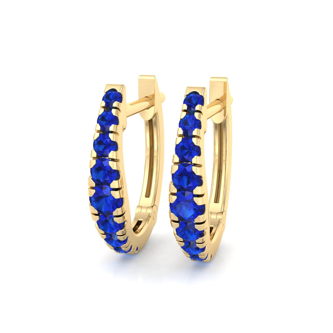 Natural Blue Sapphire Graduated Round Shape Huggie Hoop Earrings  YG