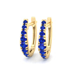 Natural Blue Sapphire Graduated Round Shape Huggie Hoop Earrings  YG