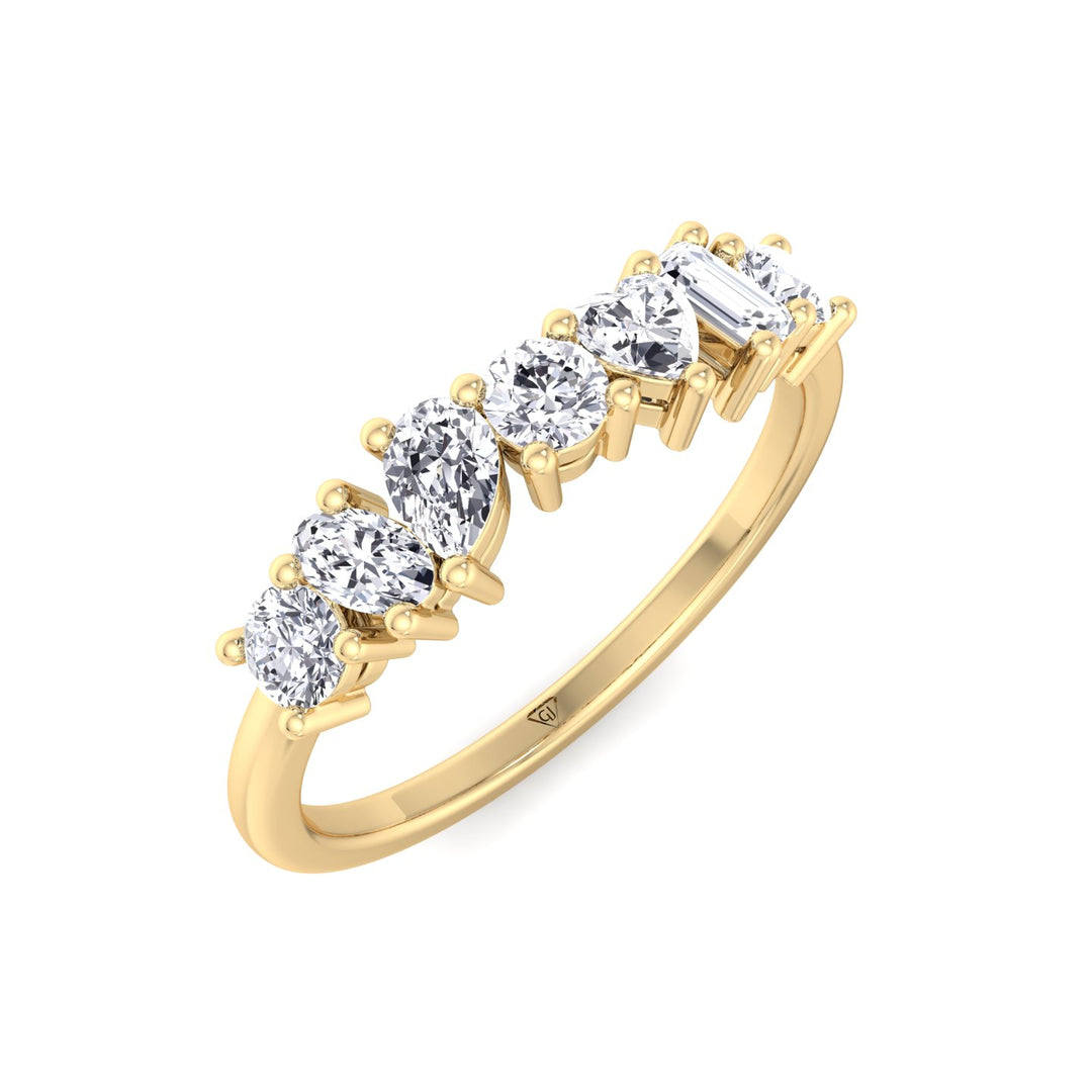 Multi Shape Half Way Natural Diamond Eternity Band Yellow Gold 18K
