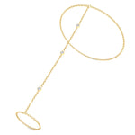 Bezel Set Round Shape Natural Diamond Hand Ring Chain Yellow Gold