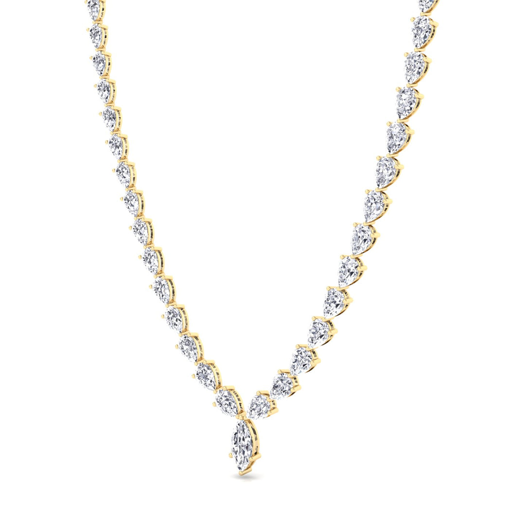 Pear Shape Natural Diamond Tennis Necklace Yellow Gold 15CT