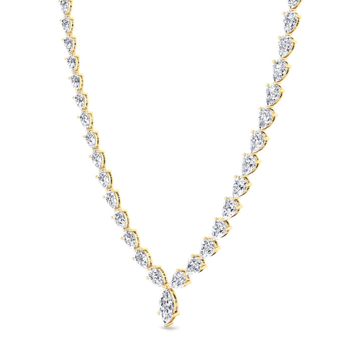 Pear Shape Natural Diamond Tennis Necklace Yellow Gold 15CT