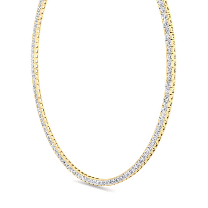 Princess Cut Natural Diamond Tennis Necklace 14K Solid Gold