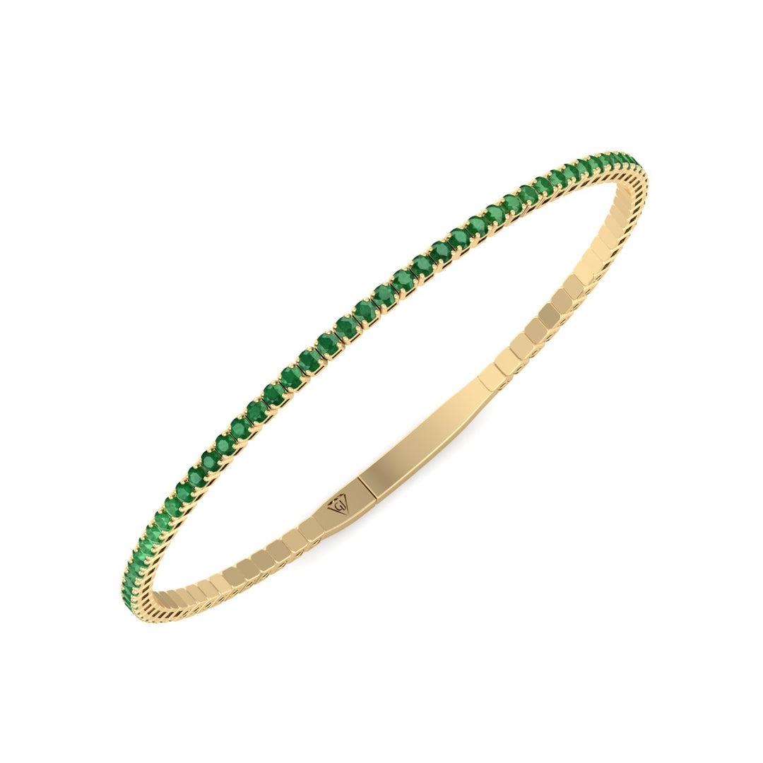 Chiara - Flexible Natural Emerald Bangle in 14K Solid Gold - Gem Jewelers Co