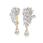 Cluster Marquise and Pear Shape Natural Diamond Drop Earrings Yellow Gold 18K