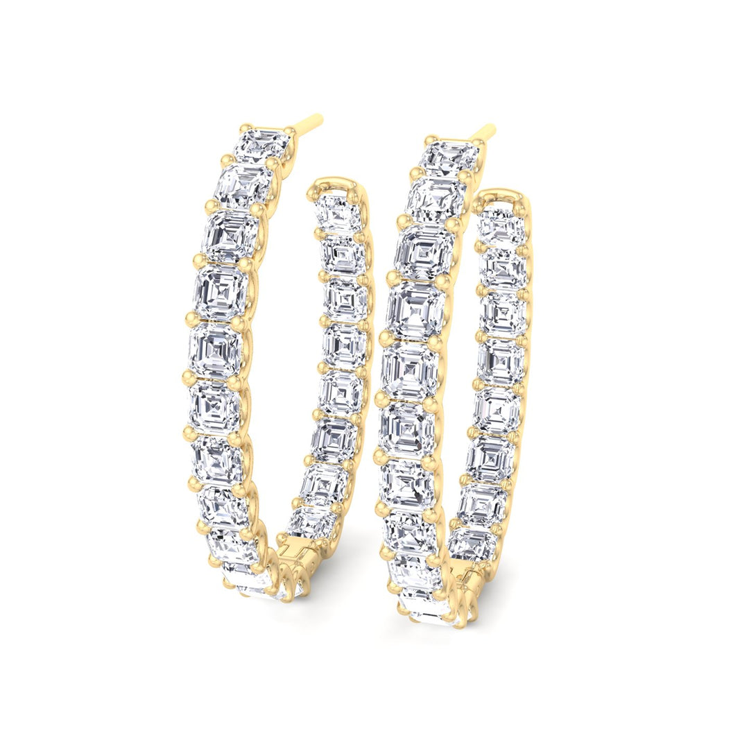 Inside Out Asscher Cut Natural Diamond Hoop Earrings Yellow Gold 18K