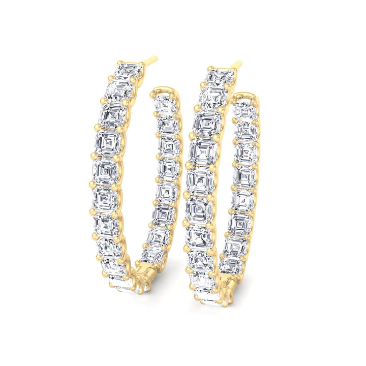 Inside Out Asscher Cut Natural Diamond Hoop Earrings Yellow Gold 18K