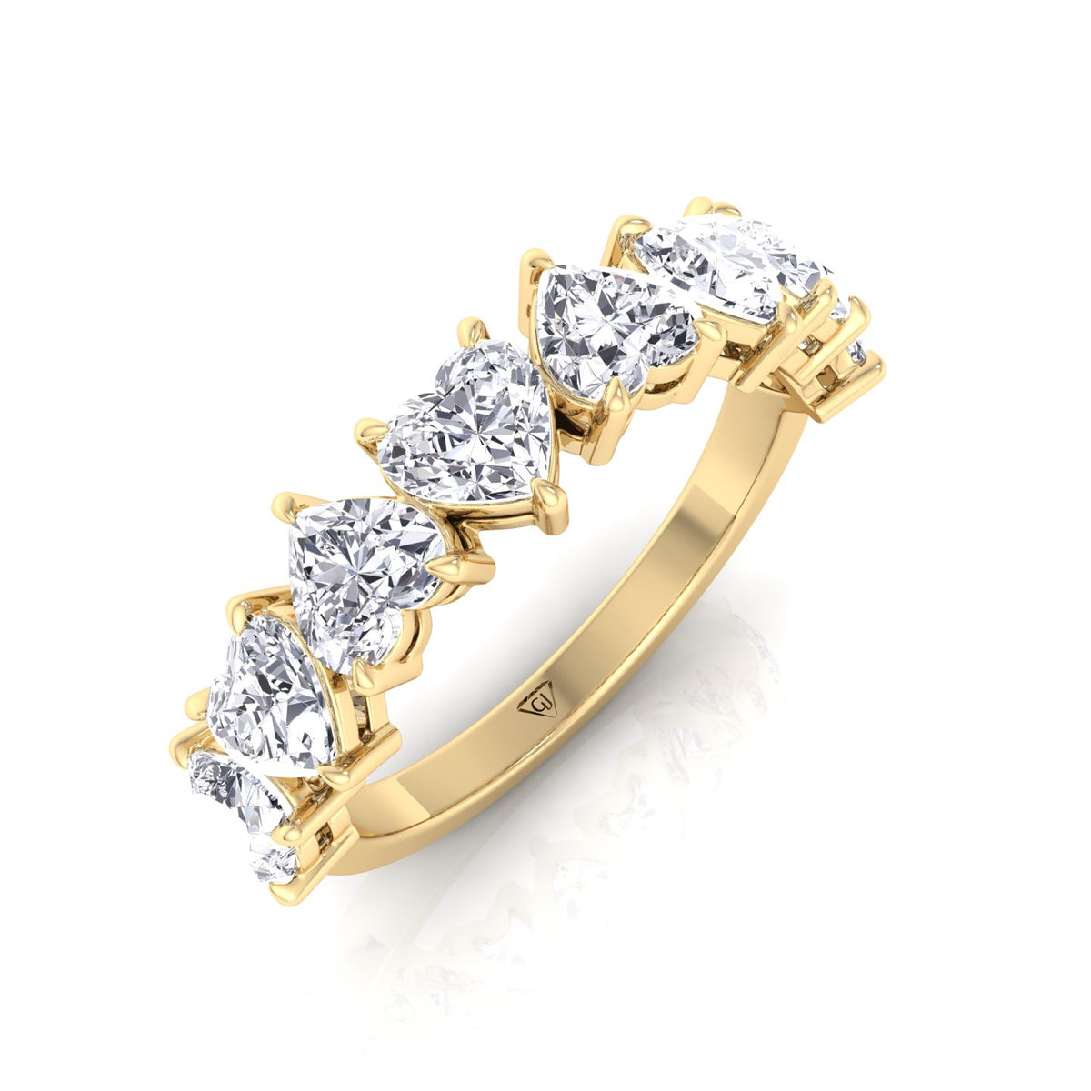 Heart Shape Half Way Natural Diamond Eternity Band Yellow Gold 14K