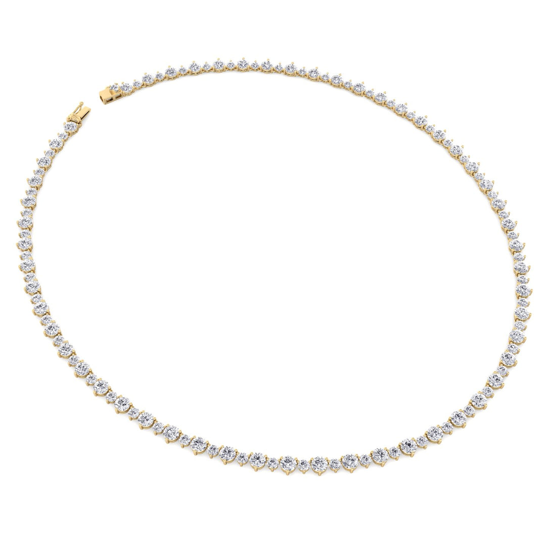 3 Prong Alternating Size Natural Diamond Tennis Necklace