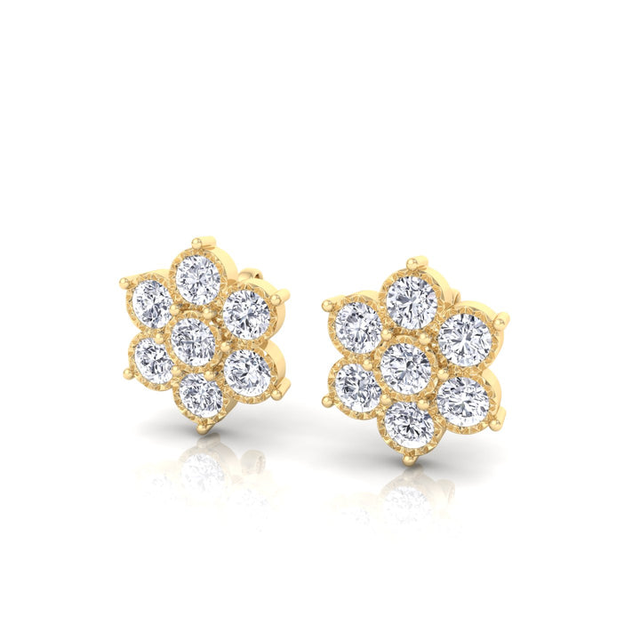 Vintage Style Natural Diamond Flower Earrings Yellow Gold  18K