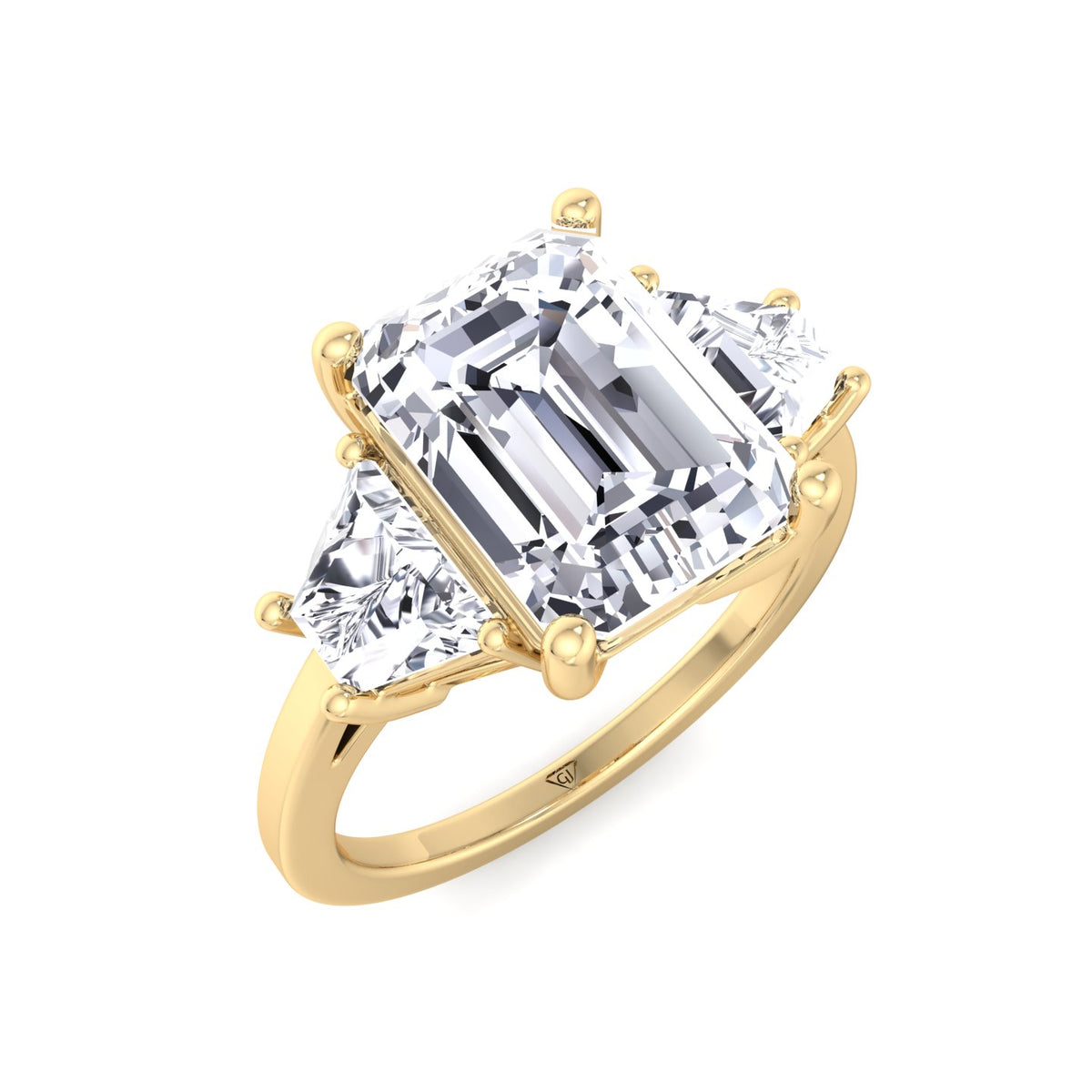 Paolina - 3 Stone Emerald & Trapezoid Diamond Engagement Ring - Gem Jewelers Co