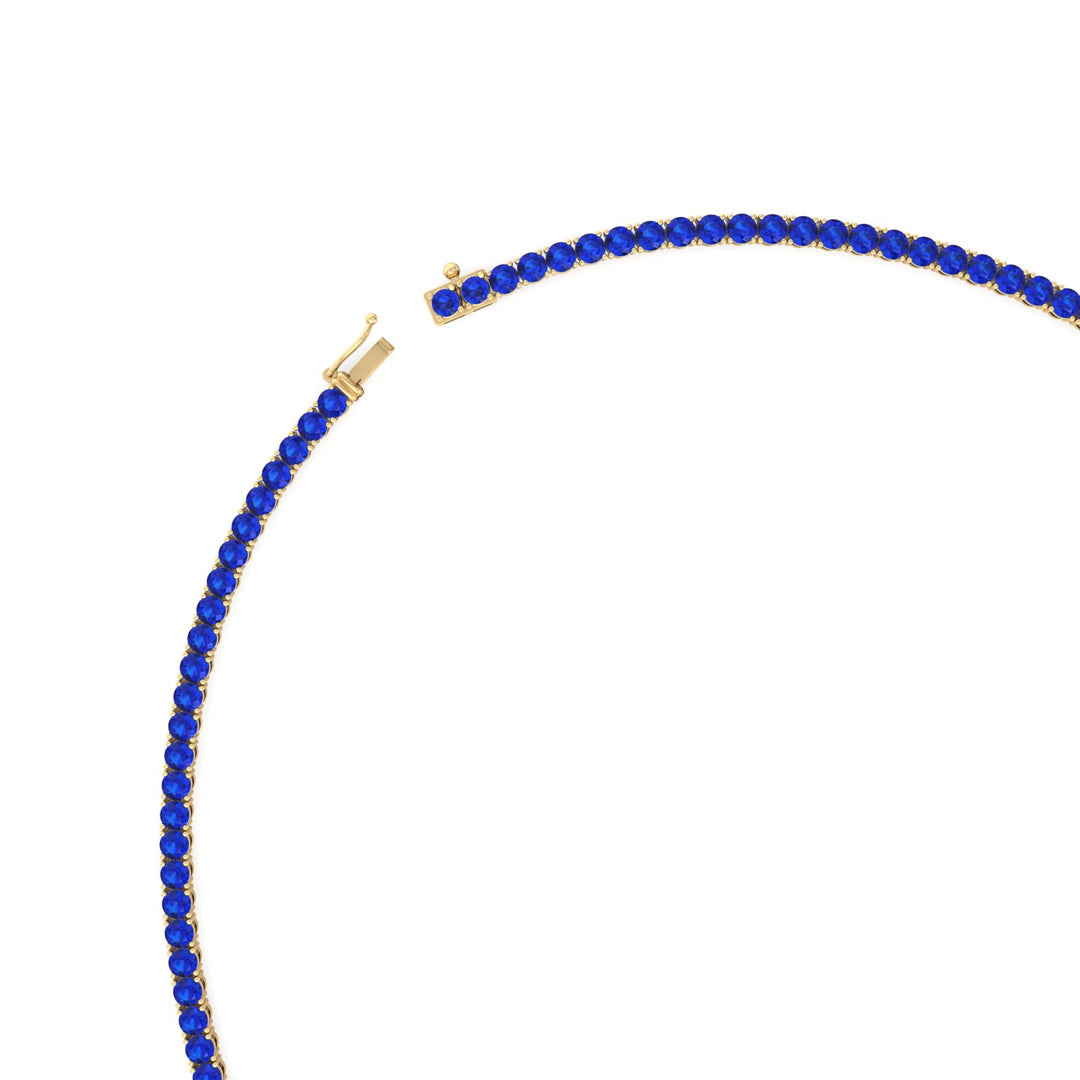 Round Cut Natural Blue Sapphire Tennis Necklace Yellow Gold 14K