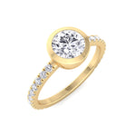 Monza - Round Bezel Set Engagement Ring with Pave Band - Gem Jewelers Co