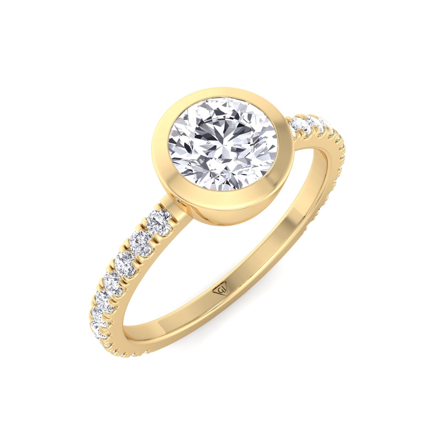 Monza - Round Bezel Set Engagement Ring with Pave Band - Gem Jewelers Co