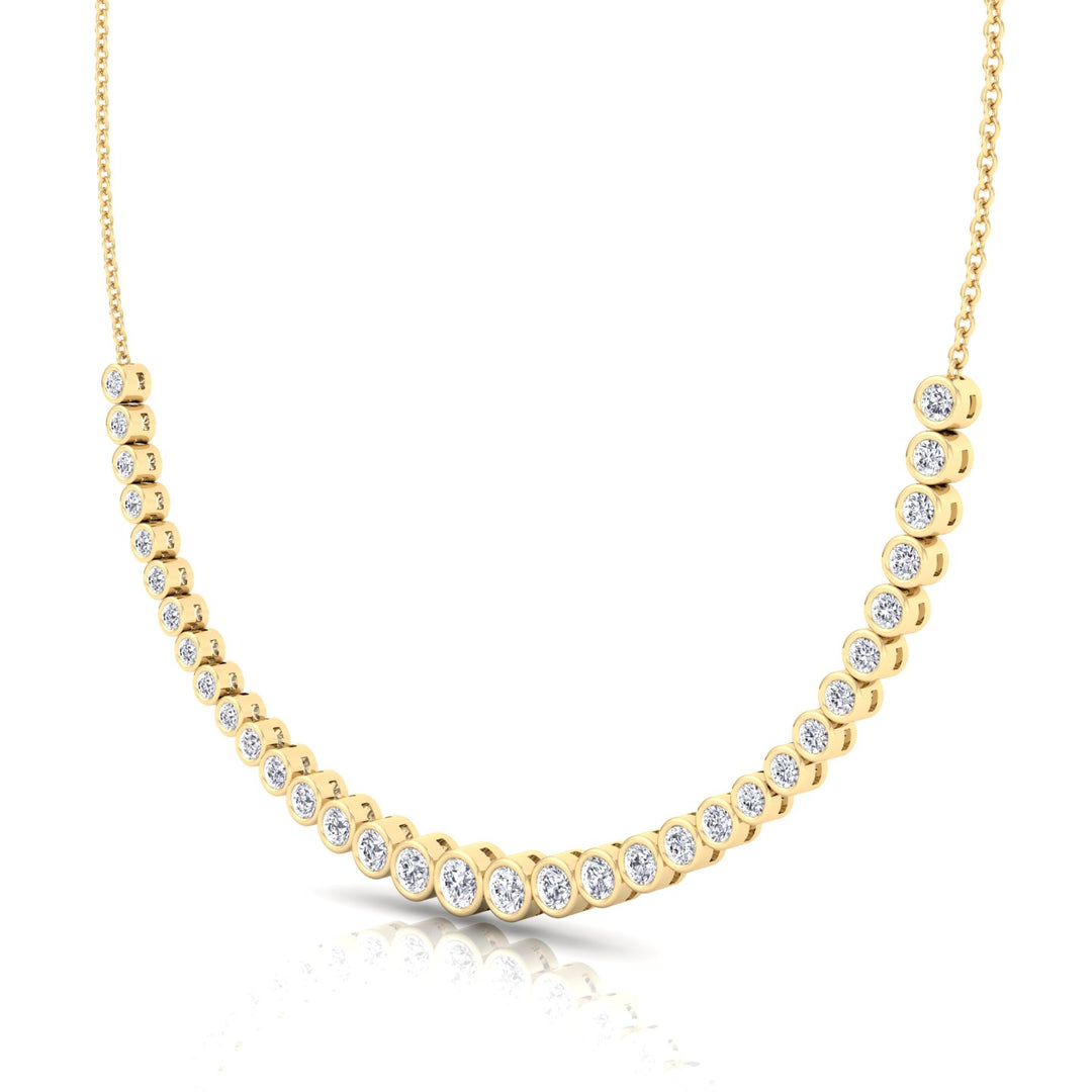 Halfway Graduated Bezel Set Natural Diamond Tennis Necklace Yellow Gold 14K