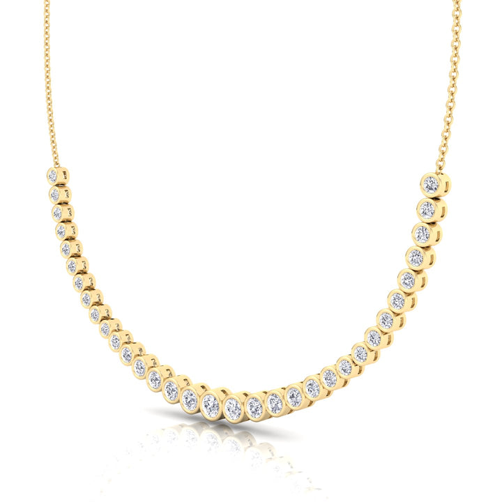 Halfway Graduated Bezel Set Natural Diamond Tennis Necklace Yellow Gold 14K