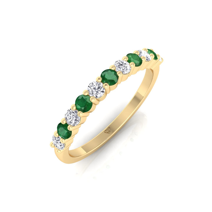 0.70CT Round Alternating Natural Green Emerald and Diamonds Halfway Eternity Band