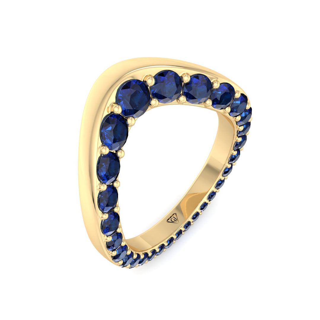 Natural Blue Sapphire Invisible Halo Eternity Band Yellow Gold 18K