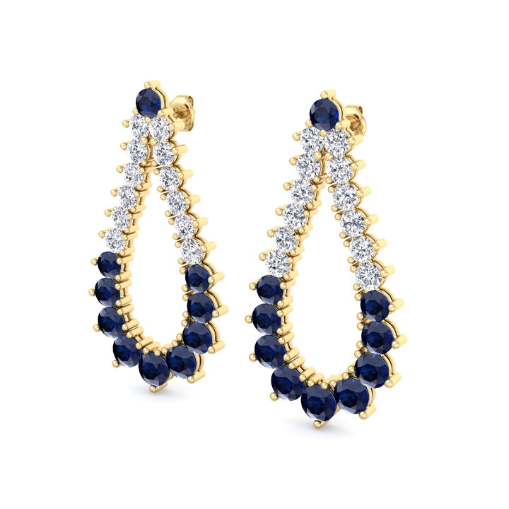 Natural Diamond & Blue Sappher Teardrop Shape Fashion Earrings