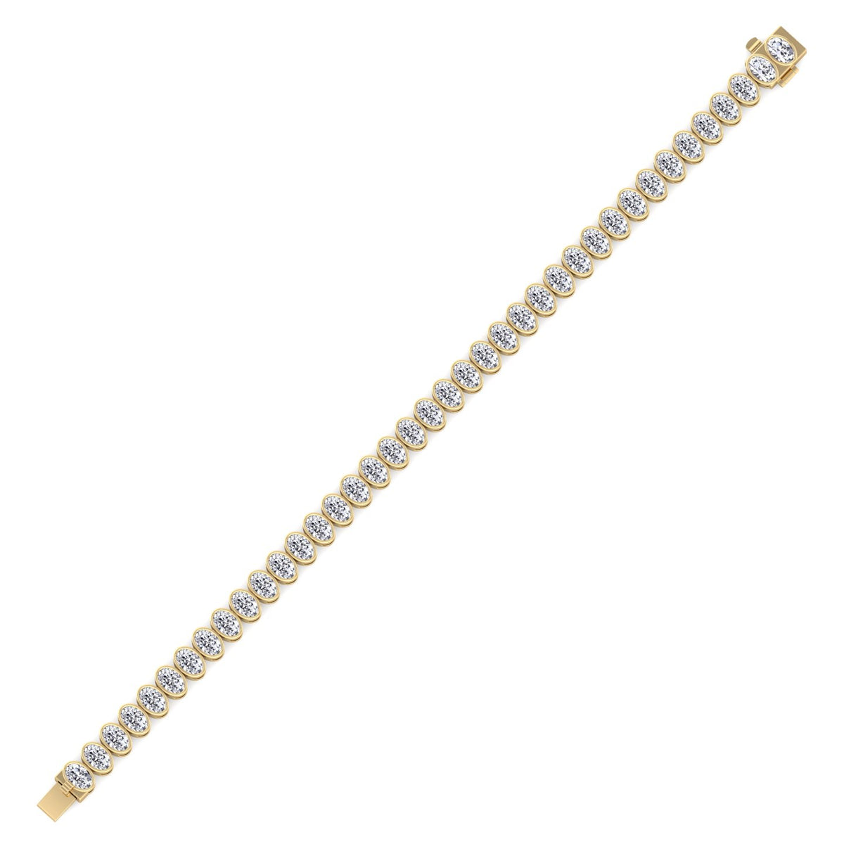 Bezel set oval natural diamond tennis bracelet 14K yellow gold