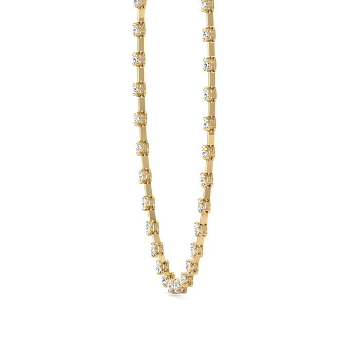 Crown Prong Round Natural Diamond Bar Necklace Yellow Gold