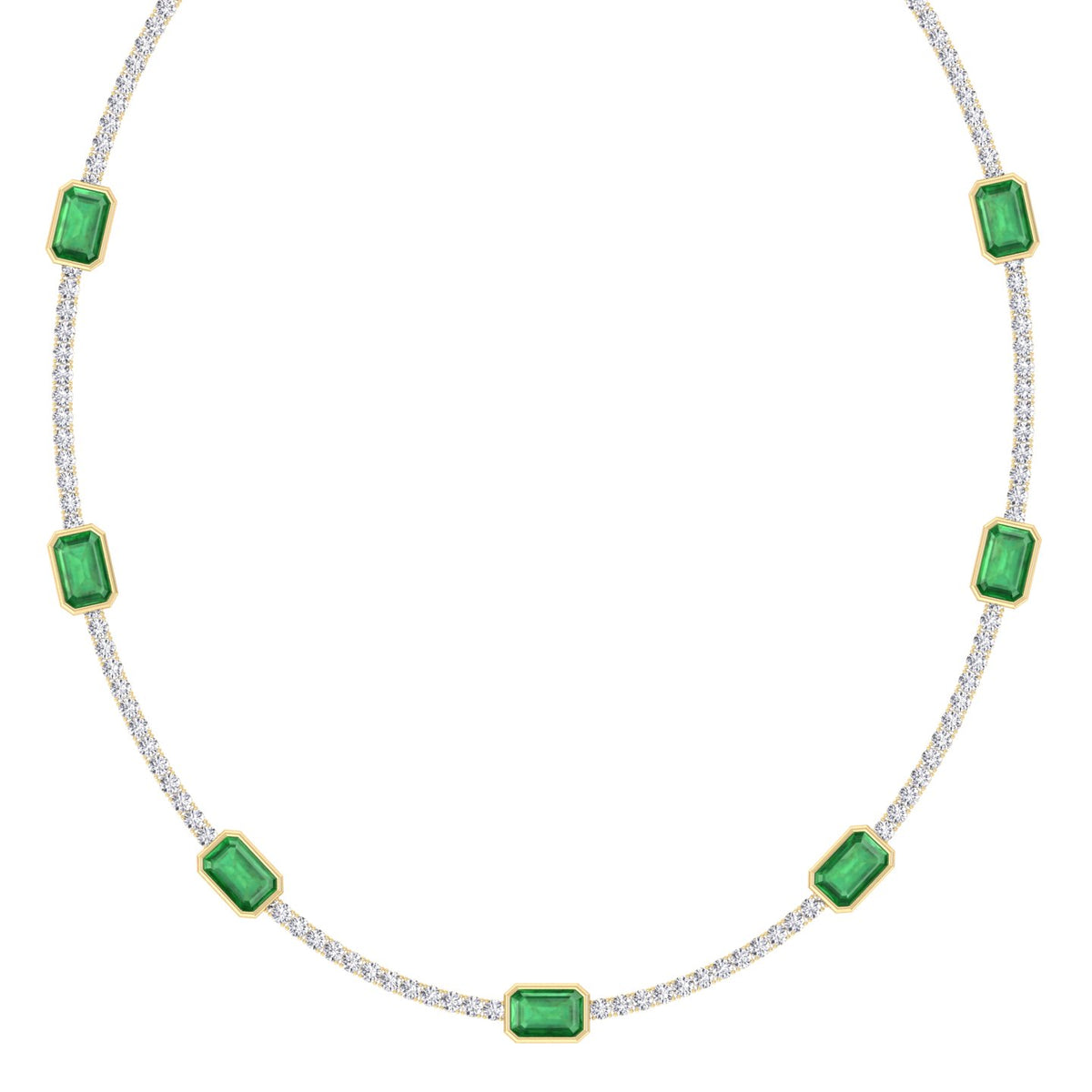 natural-diamond-green-emerald-station-tennis-necklace-14K-solid-gold-tennis-necklace